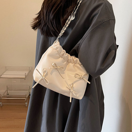[GIRLS GOOB] Women's Mini Ribbon Chain Shoulder Bag, Durable Synthetic Leather - OEM China